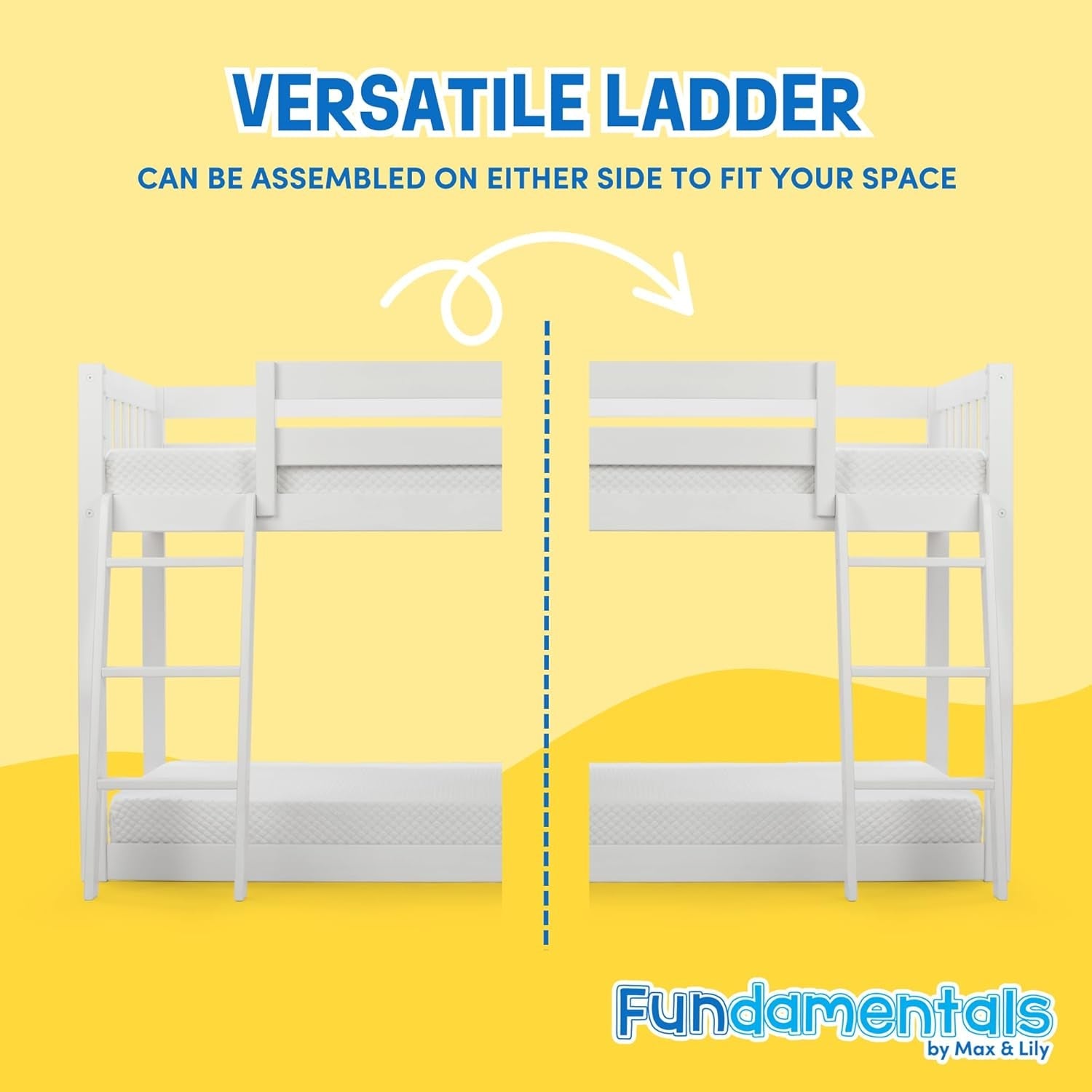 White Fundamental Twin Low Bunk Bed, Kids Solid Wood Modern Bed Frame-3
