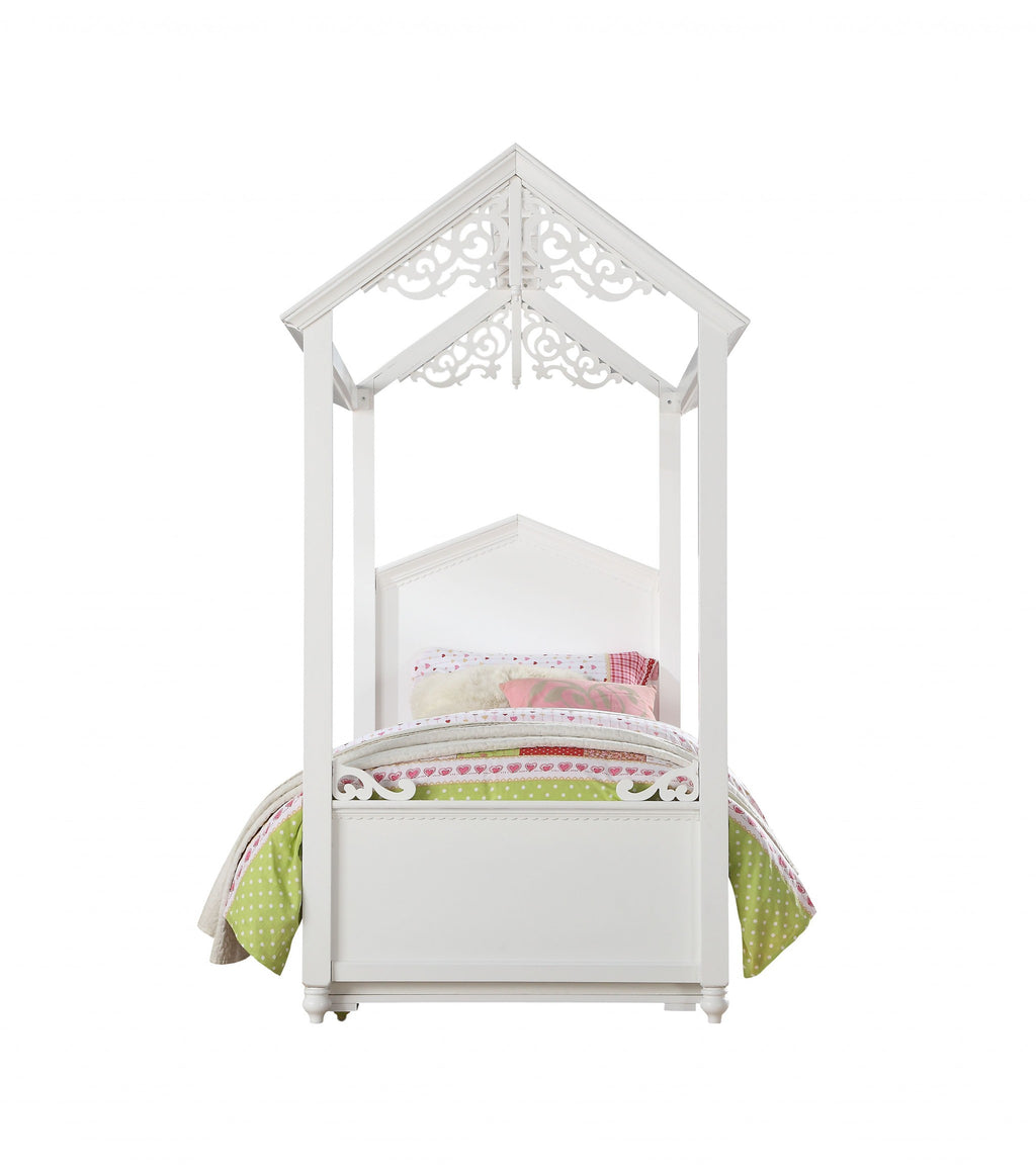 White Wood Twin Canopy Bed Frame-2