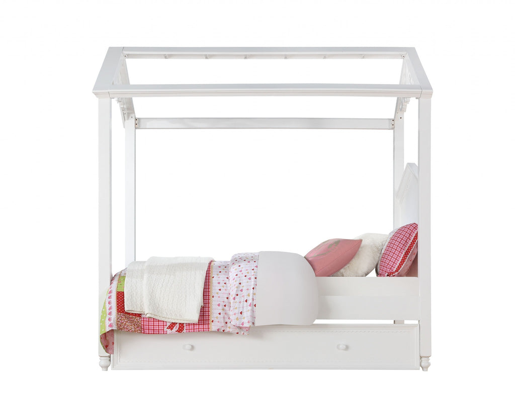 White Wood Twin Canopy Bed Frame-3