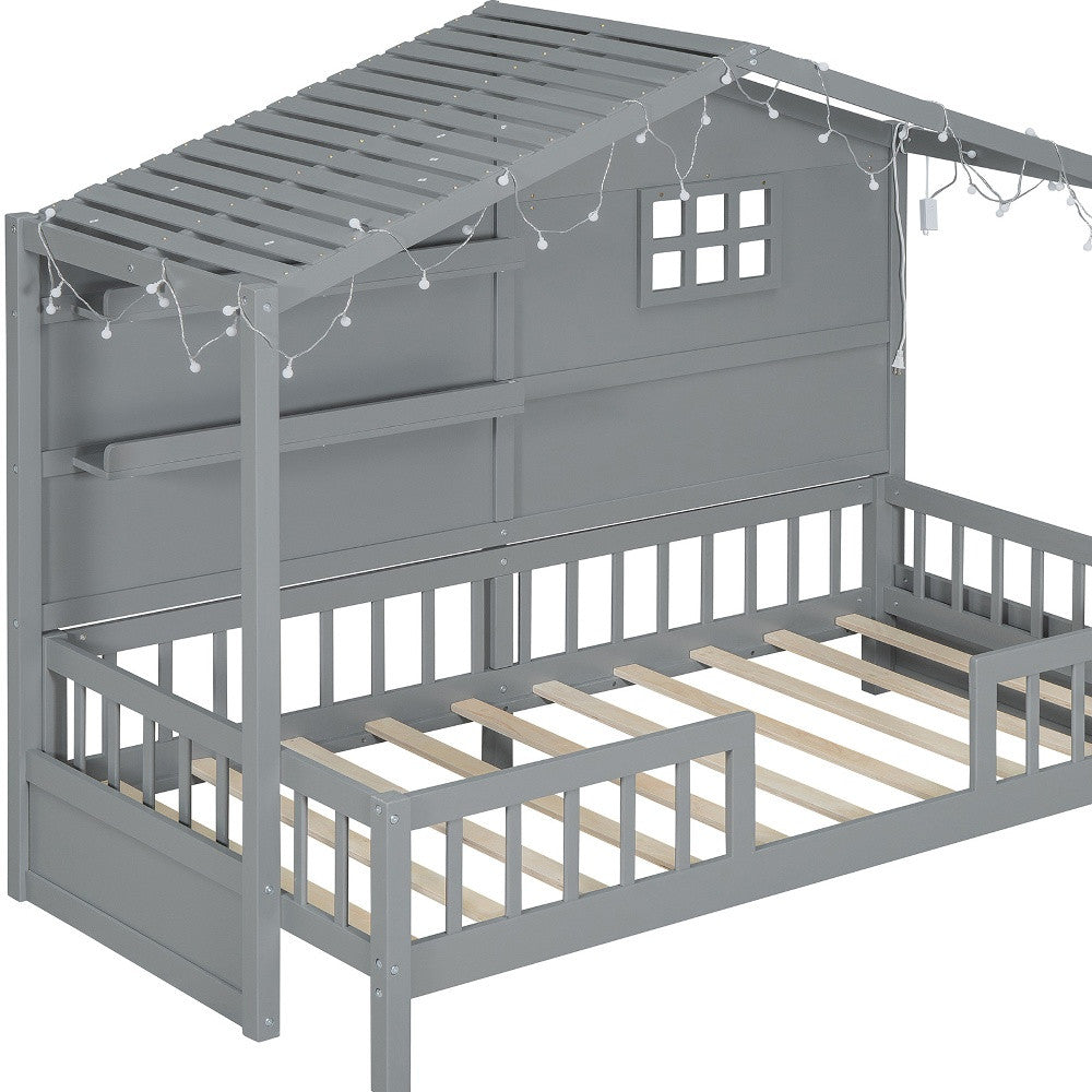 Gray Wood Twin Canopy Bed Frame-8