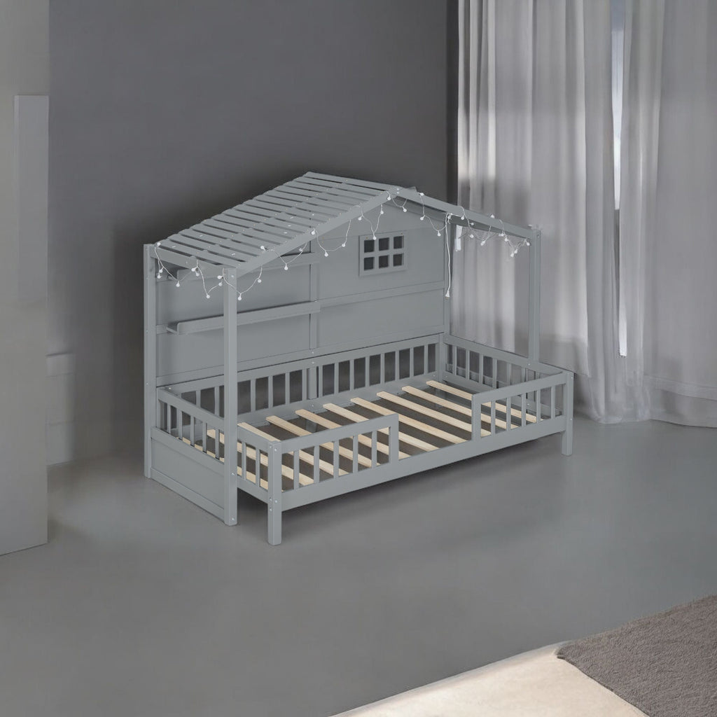 Gray Wood Twin Canopy Bed Frame-1