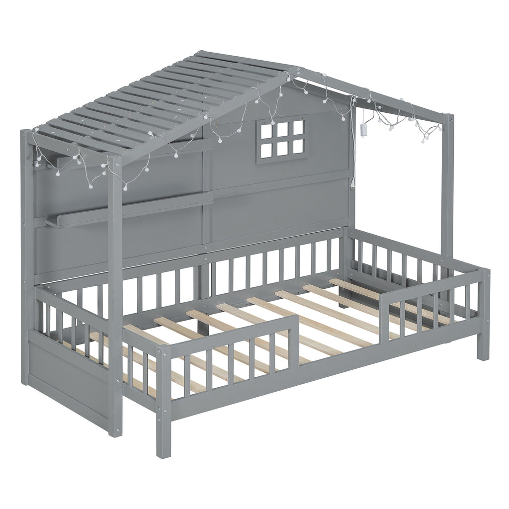 Gray Wood Twin Canopy Bed Frame-0