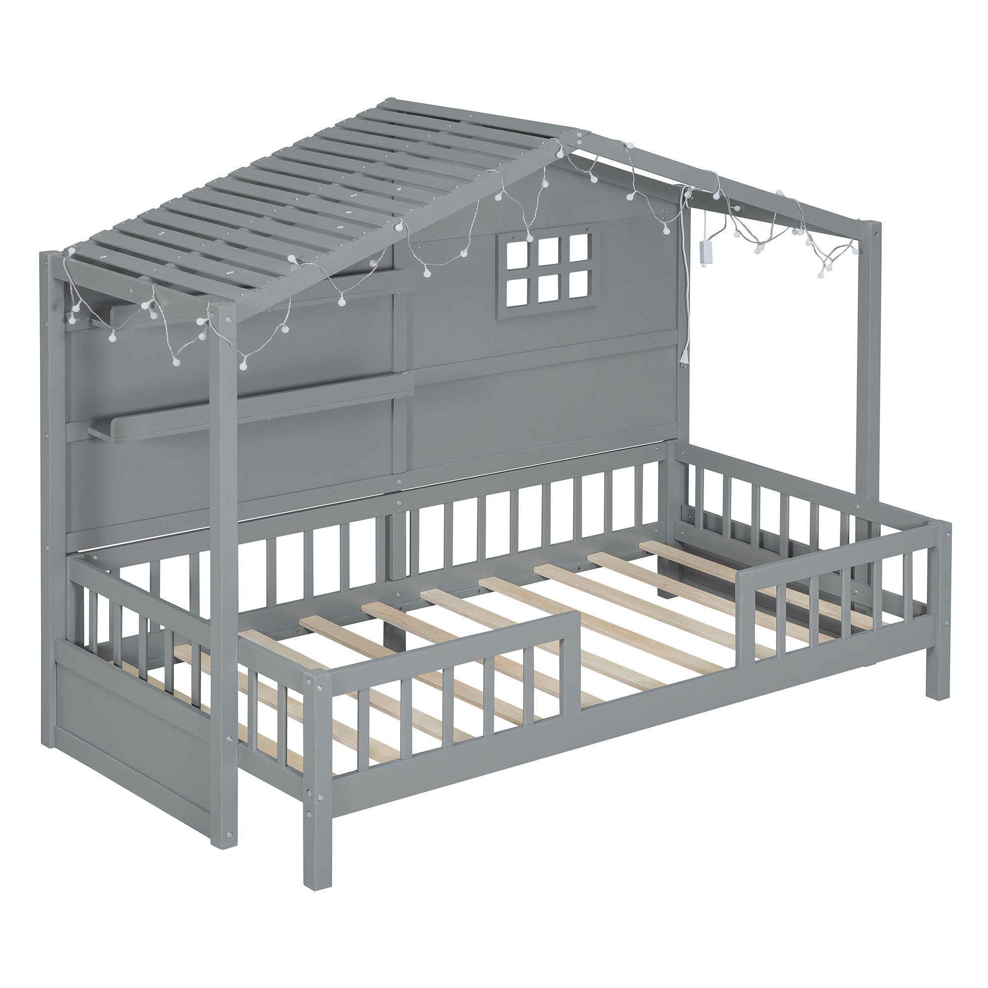 Gray Wood Twin Canopy Bed Frame-0