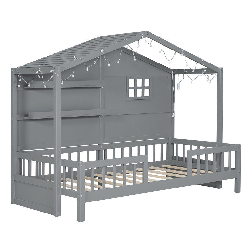 Gray Wood Twin Canopy Bed Frame-2