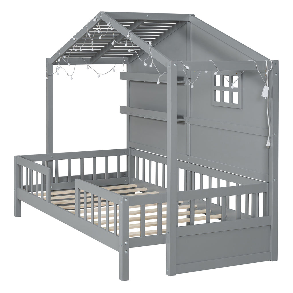 Gray Wood Twin Canopy Bed Frame-3