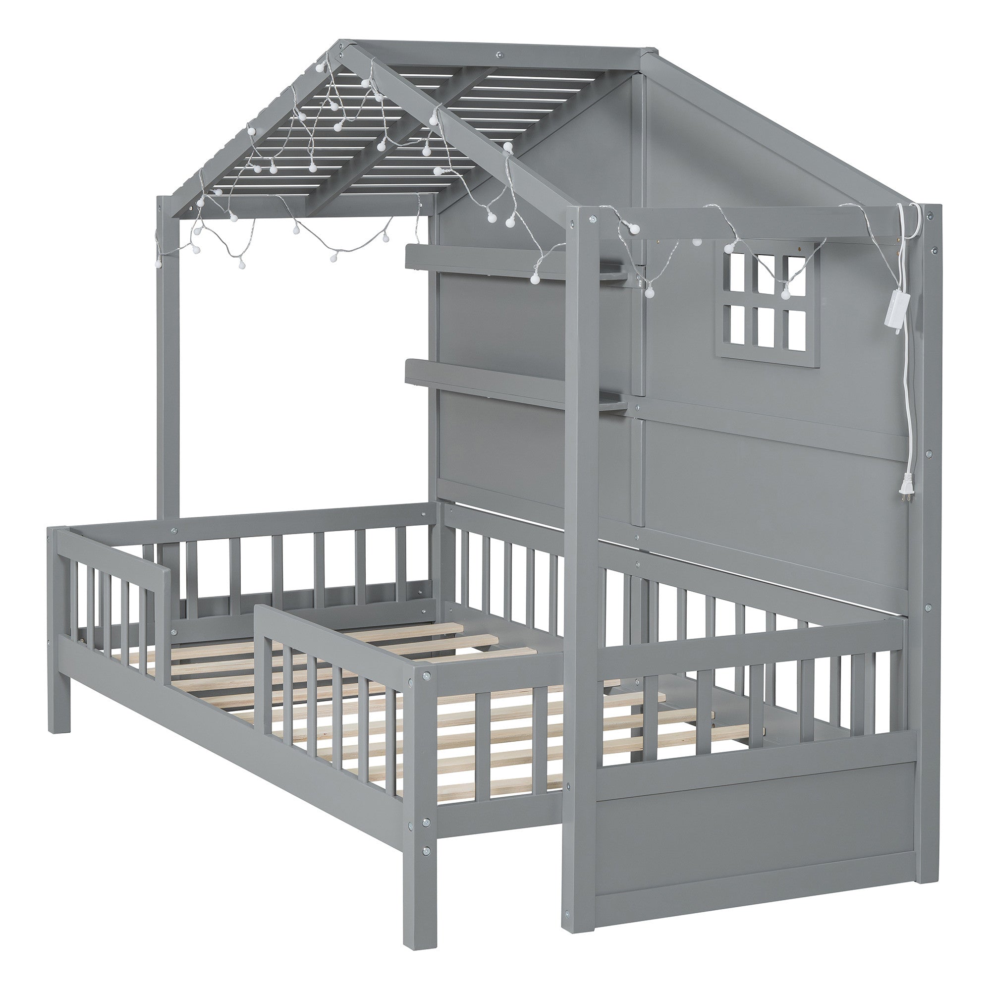 Gray Wood Twin Canopy Bed Frame-3