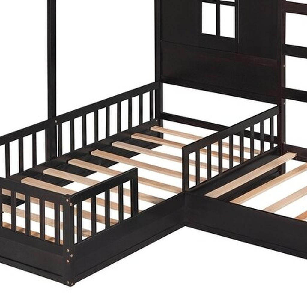 Espresso Wood Twin Canopy Bed Frame-4