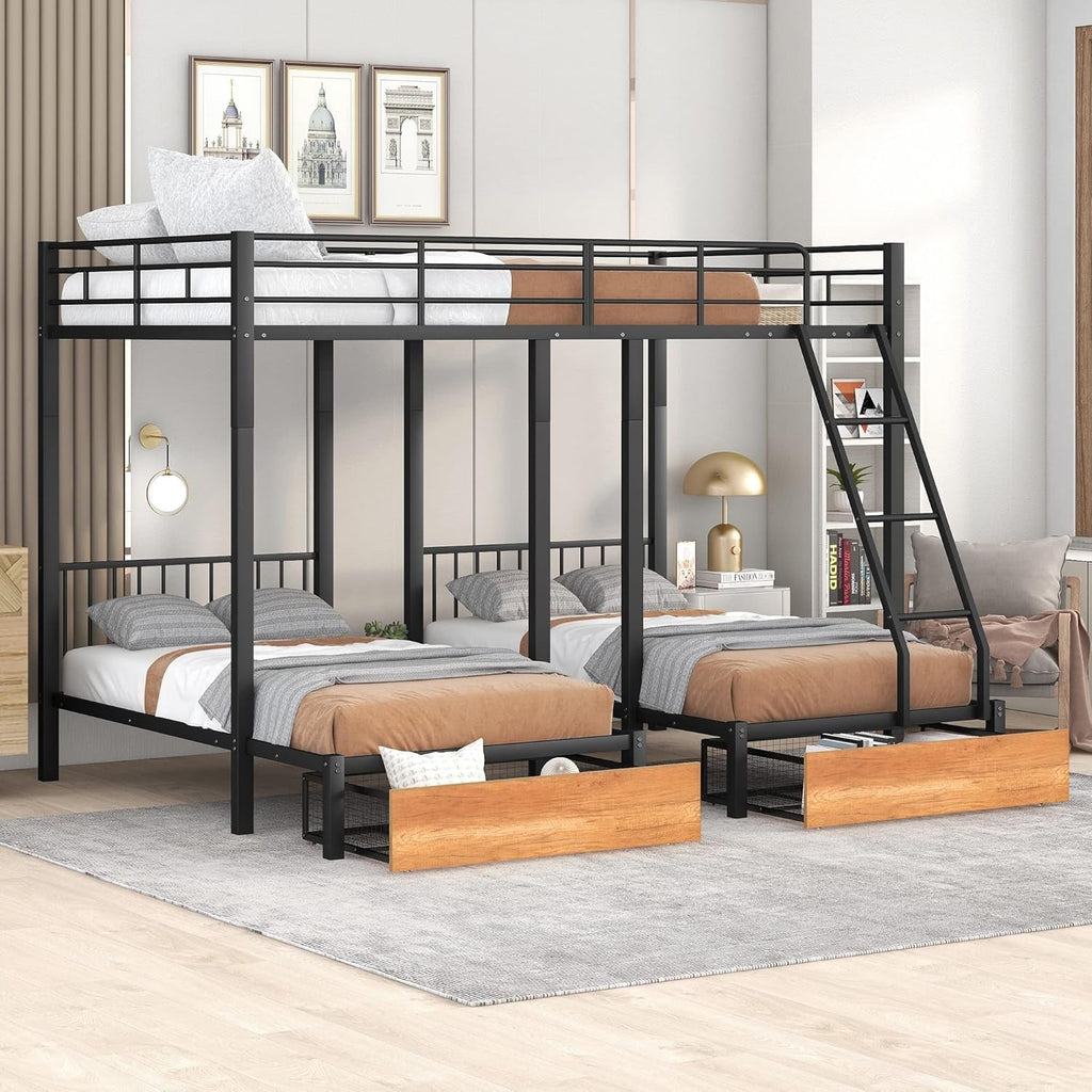 Black Metal Triple Bunk Bed with Drawers-2