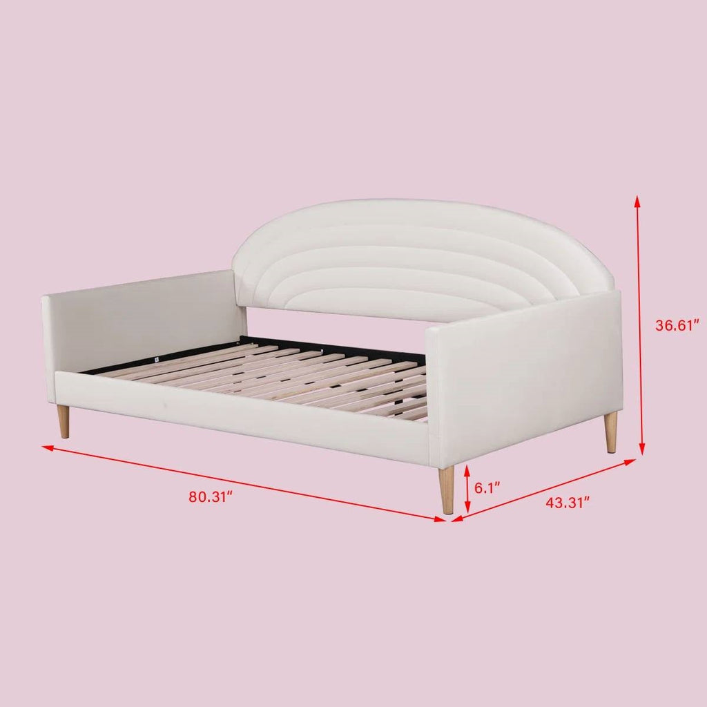 Twin size Mid-Century Modern Off-White Cream Velvet Upholstered Daybed-3