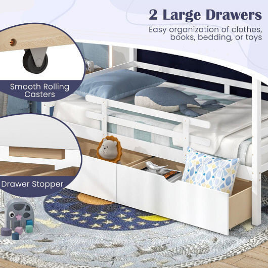 Twin House Bed with Tent and 2 Storage Drawers for Kids-White-2
