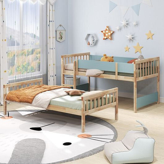 Twin Over Twin Bunk Bed with Ladder and Full-length Guardrails-Natural-1