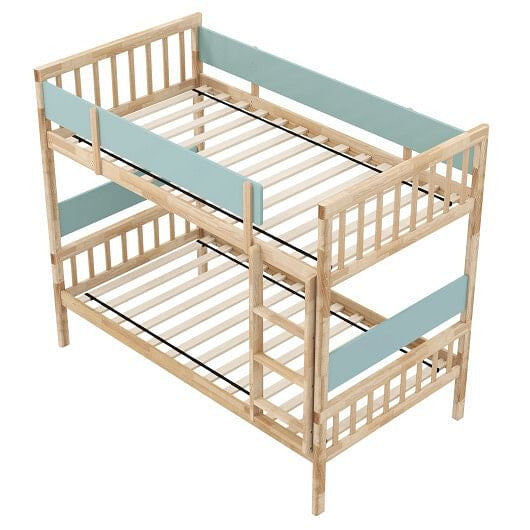 Twin Over Twin Bunk Bed with Ladder and Full-length Guardrails-Natural-2