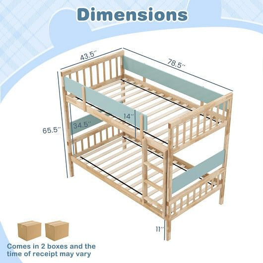 Twin Over Twin Bunk Bed with Ladder and Full-length Guardrails-Natural-3