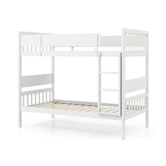 Twin Over Twin Bunk Bed with Ladder and Full-length Guardrails-Natural-4