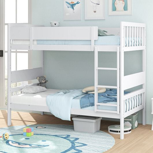 Twin Over Twin Bunk Bed with Ladder and Full-length Guardrails-Natural-5