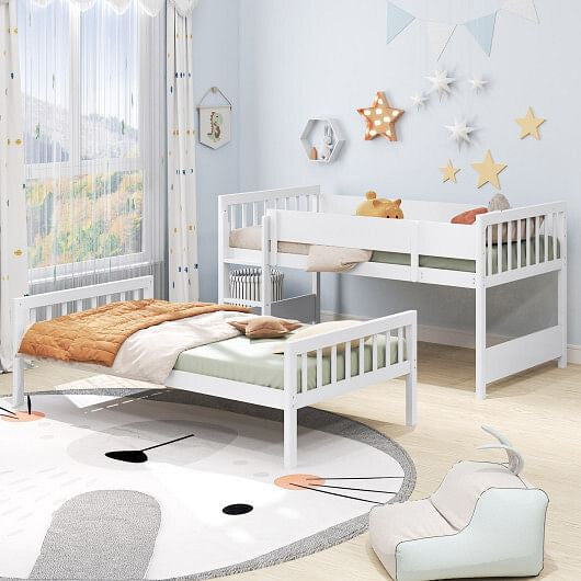 Twin Over Twin Bunk Bed with Ladder and Full-length Guardrails-Natural-6