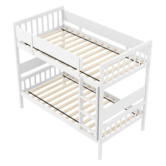 Twin Over Twin Bunk Bed with Ladder and Full-length Guardrails-Natural-7