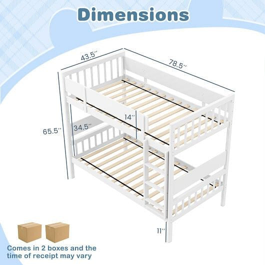 Twin Over Twin Bunk Bed with Ladder and Full-length Guardrails-Natural-8