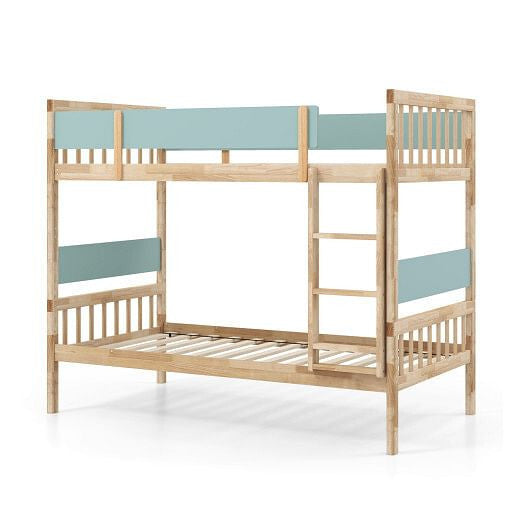 Twin Over Twin Bunk Bed with Ladder and Full-length Guardrails-Natural-9
