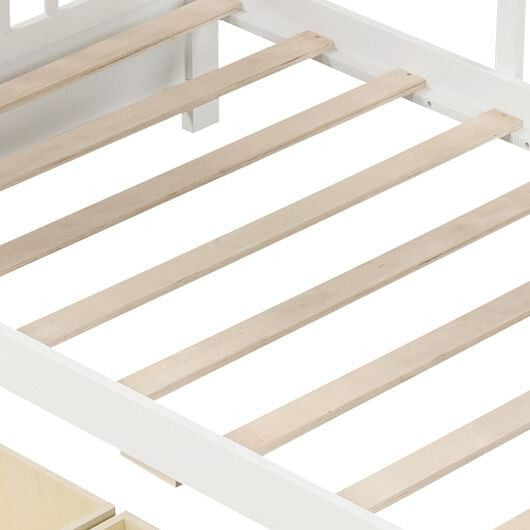 Twin Size House Bed with 2 Storage Drawers and Fence Guardrails-Gray-8