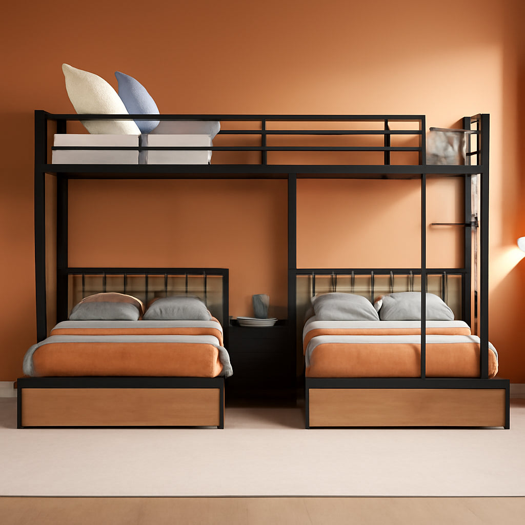 Black Metal Triple Bunk Bed with Drawers-0